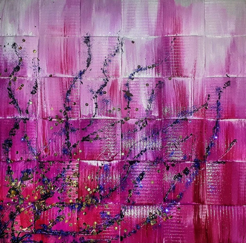 Mixed Media Art Different Media Abstracts Turkish Artist Unique Valentines Day Gift Dull Moments Pink and White Painting