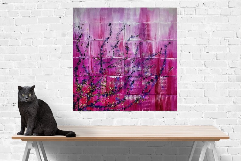 Mixed Media Art Different Media Abstracts Turkish Artist Unique Valentines Day Gift Dull Moments Pink and White Painting