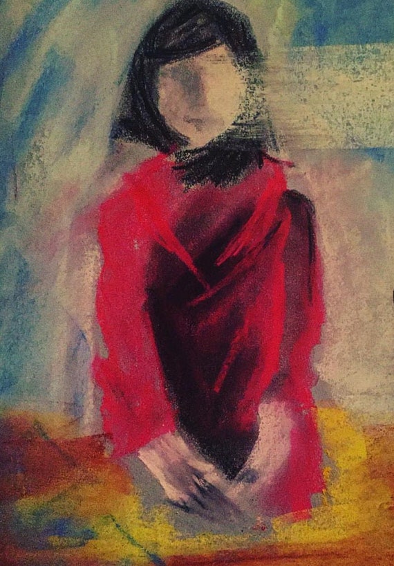 女性の絵画、赤い女性、抽象的な比喩、現代アートプリント、女性の抽象 