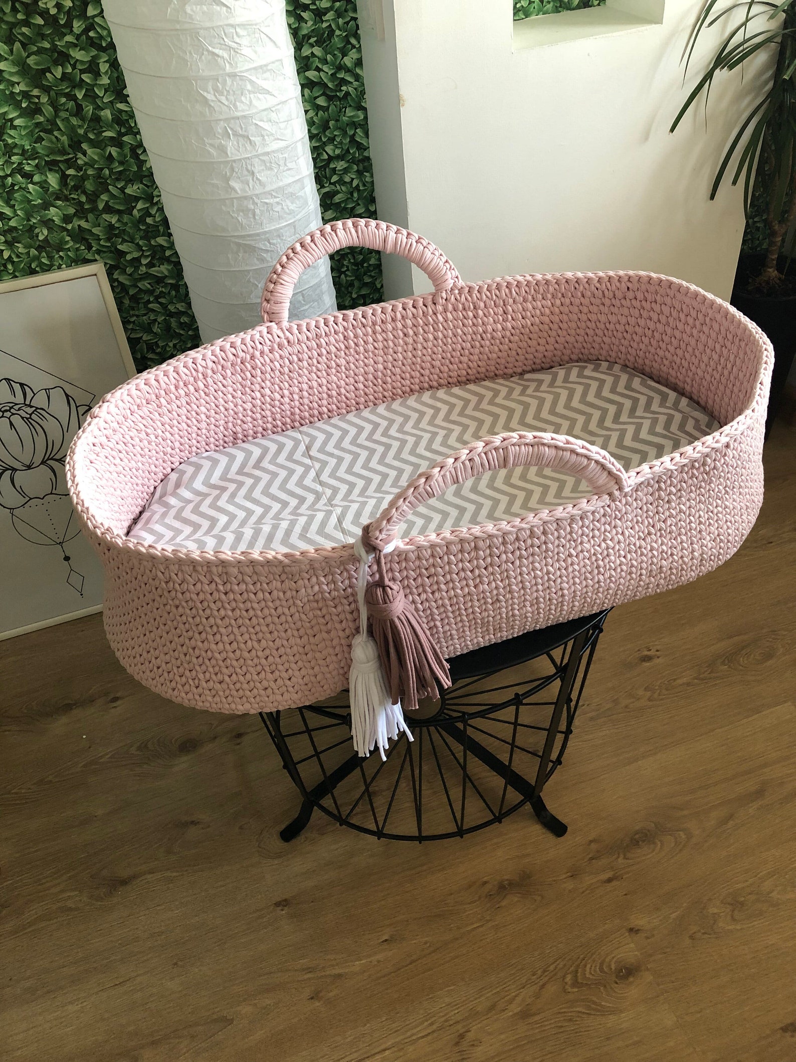 Moses basket for girl Knitted newborn basket Baby crochet Etsy