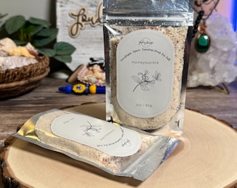 Bath Salt Soak Honeysuckle Fragrance with options of Lavender or Rose Petal Botanicals.