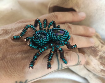 Cristal Spider Ring, Beaded Spider Ring, Spider Ring, Insect Beaded Ring, Beaded Insect Ring