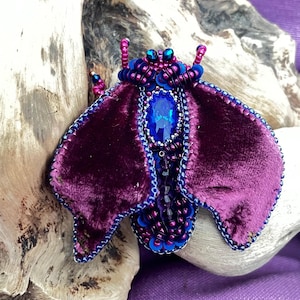 Night Moth Brooch, Gothic Moth Pin, Beaded Insect Brooch, Halloween Jewelry Gift