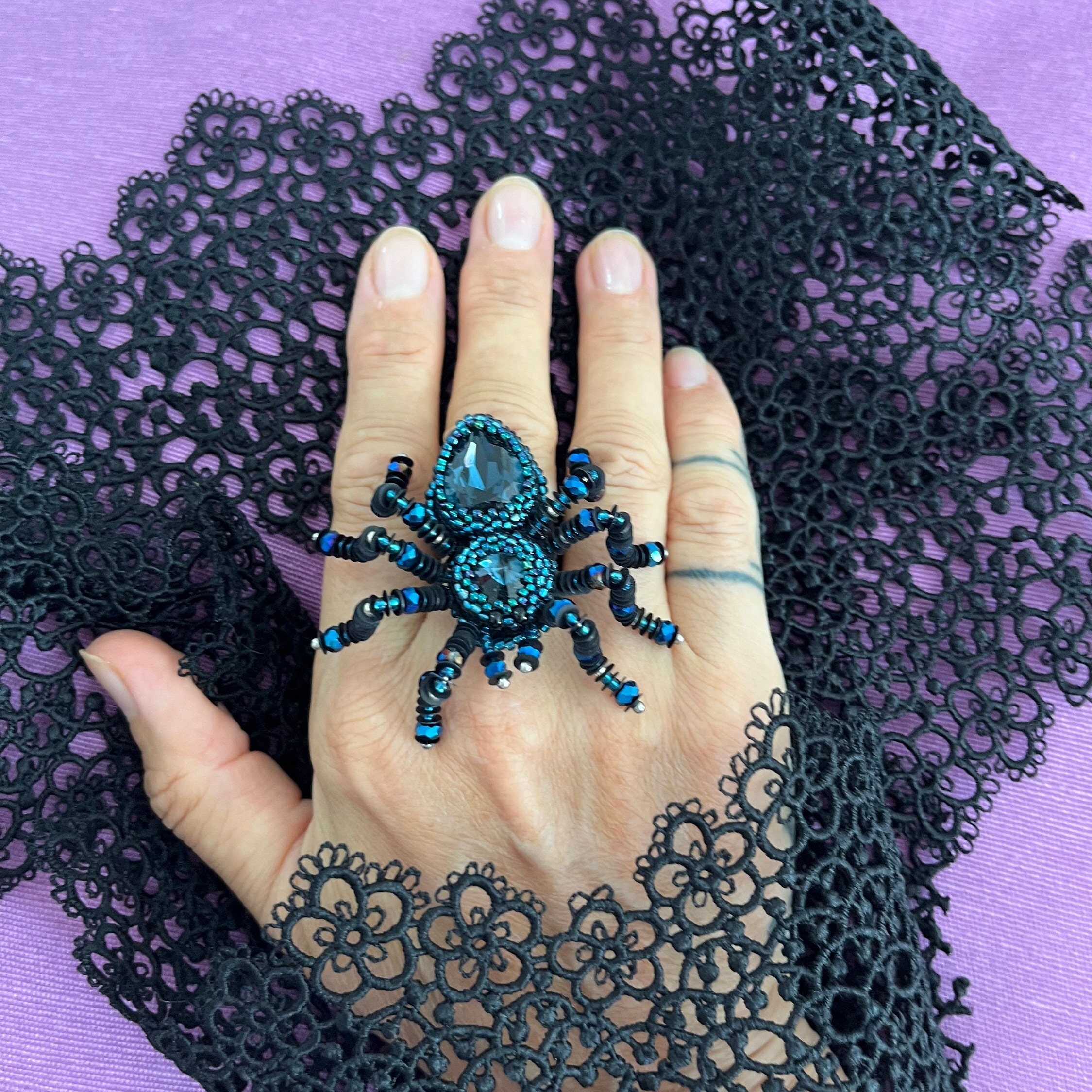 Yheakne Gothique Araignée Bague Argent Araignée Oxydée Bague Chunky Déclaration Anneau Punk Animal Anneau Halloween Bijoux Pour Femmes Et Filles