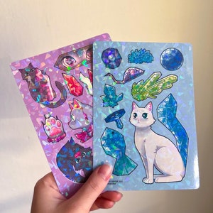 Foglio adesivo di cristallo gatto olografico carino / Adesivo di cristallo carino / Adesivi carini / Gatto Kawaii