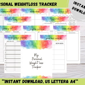 Weight Loss tracker printable, workout planner, water tracker, Meal plan printable, Weight Lose Journal, Weight Loss chart, Weekly Log