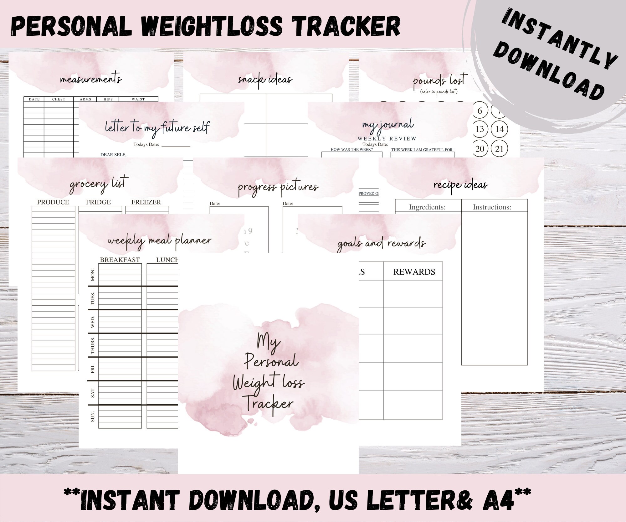 Weight Loss Tracker Printable Workout Planner Water Tracker - Etsy