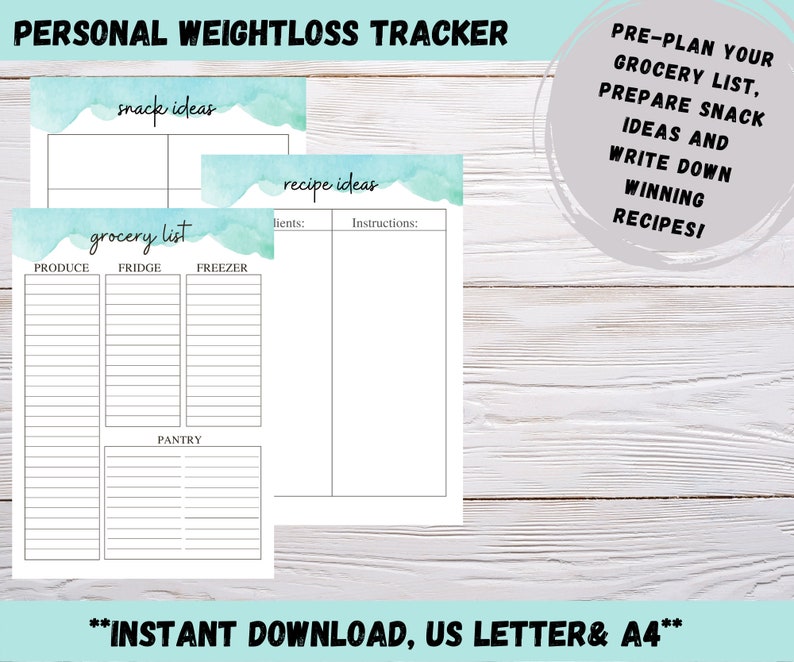 Weight Loss Tracker Printable, Workout Planner, Water Tracker, Meal ...