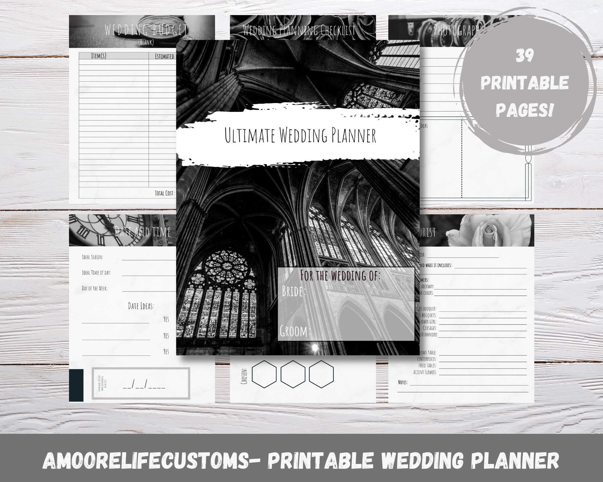 Wedding Planner Printable Black and White Wedding Printable DIY Wedding ...
