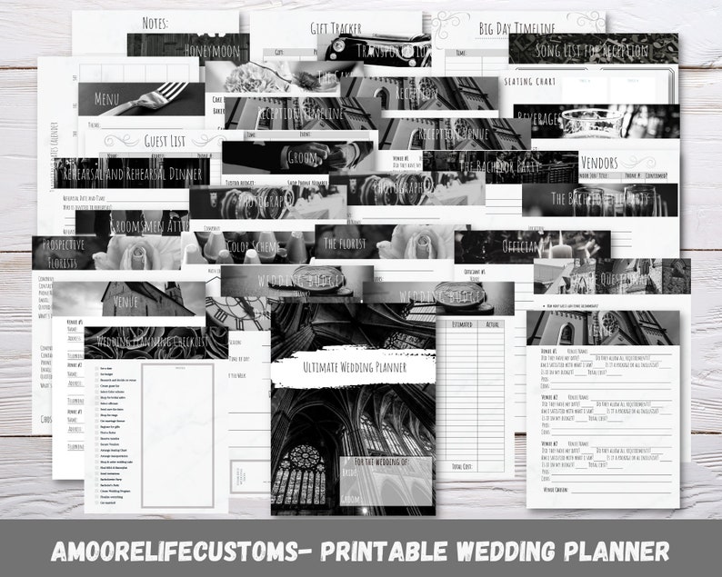 Wedding Planner Printable Black and White Wedding Printable DIY Wedding ...