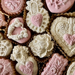 12 Handcut Vanilla with Strawberry or Matcha accents Vintage Victorian Valentine Southern Tea Cake Cookies Bridgerton Sanditon Bridal Shower