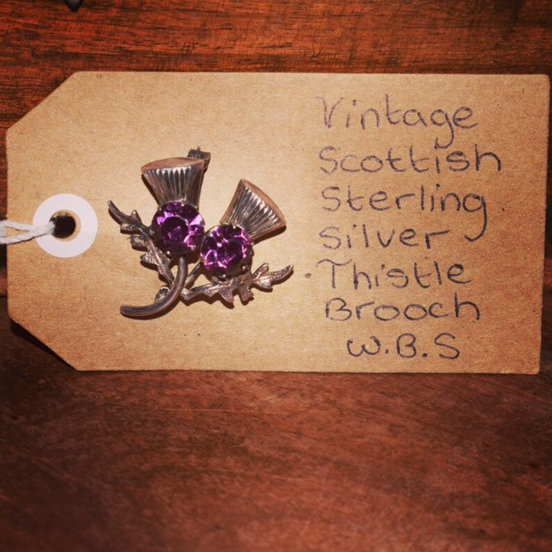 Vintage thistle brooch by ward bothers silver tone purple stone scottish pin