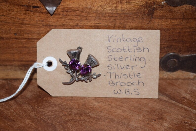 Vintage thistle brooch by ward bothers silver tone purple stone scottish pin