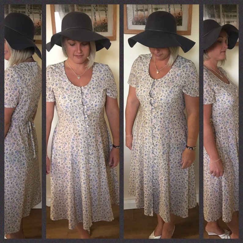 Debenhams Lemon Beige Dress Wildflower Print Size 14 Vintage Etsy