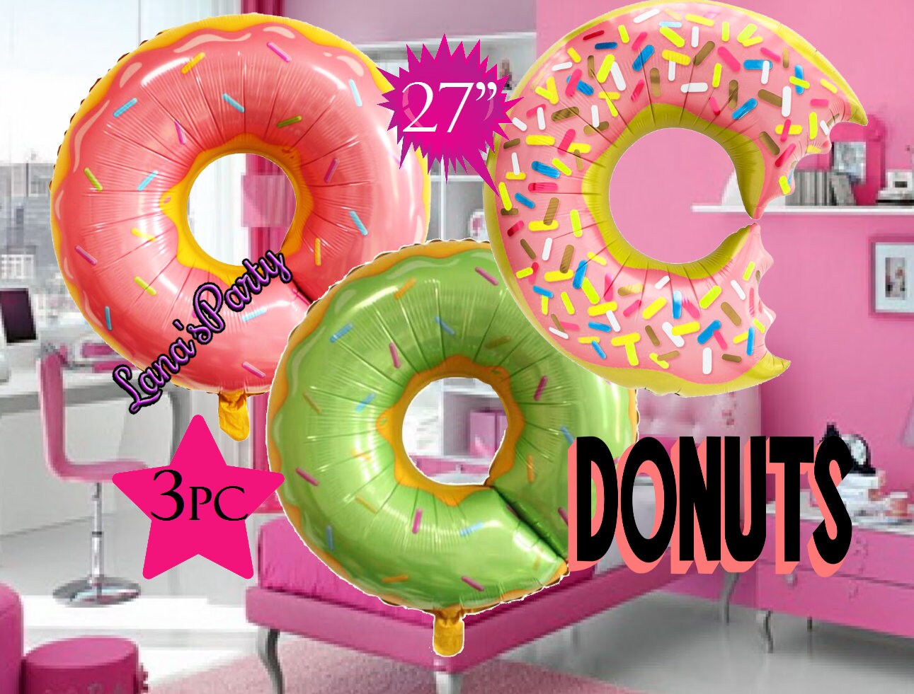 Xl Ice Cream Donuts Desserts Doughnuts Birthday Party Balloons Etsy - details about xl roblox toy balloon video game foil latex birthday party decoration balloons