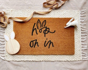 Hop On In Doormat | Easter Doormat | Hand lettered Doormat