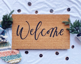 Welcome Door Mat | Porch Decor | Calligraphy Doormat | Hand lettered door mat