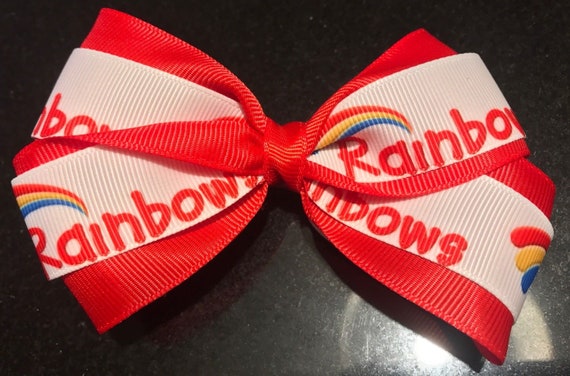 Handmade Rainbows Bow On Woven Headband Alice band Girl Guiding Club Uniform
