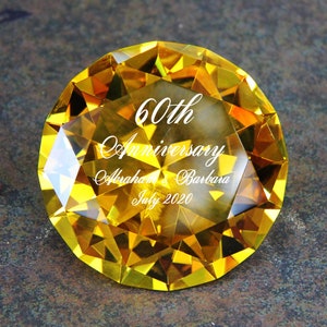60th Anniversary Gift,Personalized PaperWeight,Laser Engraved Glass Diamond,Gift for Mom ,Grandmother,golden gem