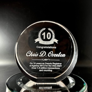 Personalized Crystal Award: Engraved Retirement Gift, Employee Appreciation (6 inch)