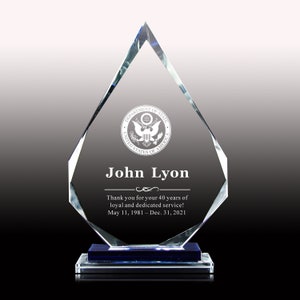 Personalized Crystal Employee Award,Retirement Appreciation,Unique Retirement Gift for Manager,Staff, Custom Retirement Award with Engraving
