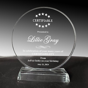 Personalized Crystal Award: Laser Engraved Retirement Gift, 6-inch
