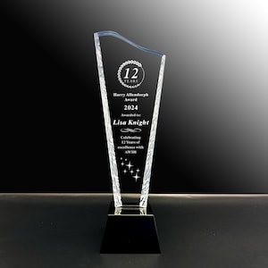 Personalized Crystal Award: Employee Recognition Trophy, 12-inch