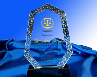 Personalized Crystal Award, with Color filling, Trophy, Unique Gift for Manager, Staff, Plaque, lawyer, office, Employee, coworker, Boss