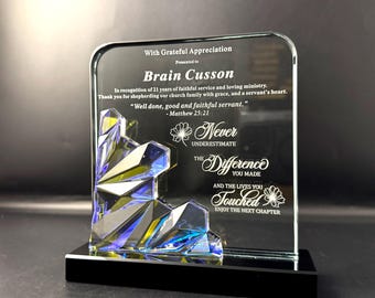 Personalized Crystal Award Trophy: Unique Employee Recognition Gift, Retirement Gift