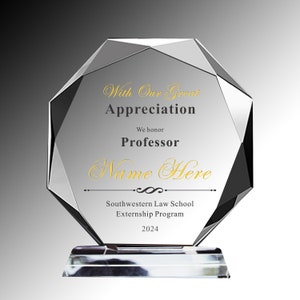 Personalized Crystal Award: Retirement Appreciation Gift, Deep Etching