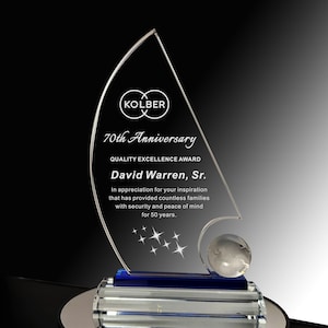 Personalized Crystal Award, Trophy, Unique Gift for Manager ,Staff, Excellence, Customization, Employee of month, Sailboat Shape,