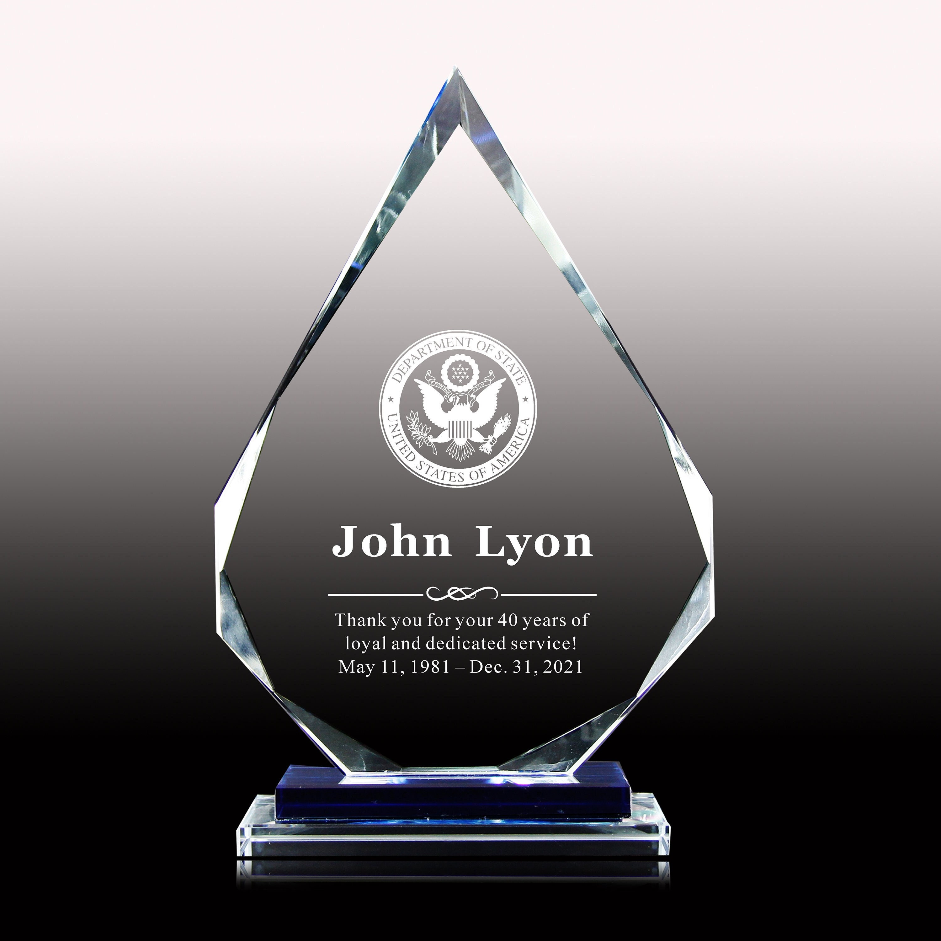 Personalized Crystal Employee Award,Retirement Appreciation,Unique Retirement Gift for Manager,Staff, Custom Retirement Award with Engraving