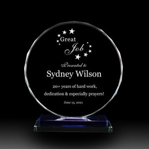 Personalized Employee Award,Unique gift for Manager, Custom Retirement Award with Engraving,Crystal Award,Plaque,Great job Award