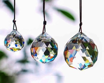 Hanging ball,Hanging Crystal Suncatcher, Home Decor, Rearview Mirror, Ceiling Light Pull,Hanging Crystal Prism,Hanging Ball,3 Sizes