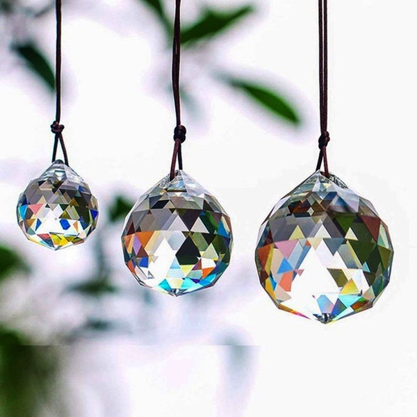 Hanging ball,Hanging Crystal Suncatcher, Home Decor, Rearview Mirror, Ceiling Light Pull,Hanging Crystal Prism,Hanging Ball,3 Sizes