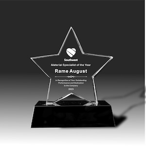 7 inches Glass Award, Crystal Star, Corporate Trophy Award , Glass Trophy, Crystal Award, Crystal Trophy, Retirement Award, Employee Award