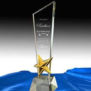 Personalized Crystal Award, Star Trophy, Unique Gift for Manager ,Staff, Excellence, Customization, Employee of month,for Recognition,