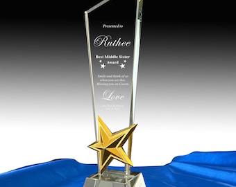 Personalized Crystal Award, Star Trophy, Unique Gift for Manager ,Staff, Excellence, Customization, Employee of month,for Recognition,