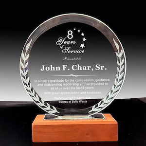Personalized Crystal Retirement Award: Laser Engraved Employee Gift (6 Inches)