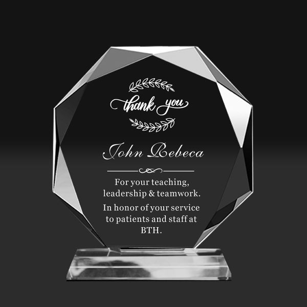 Personalized Crystal Employee Award,Retirement Appreciation,  for Manager, Staff ,Retirement Award with Laser Engraving,5 inches ,Thank you