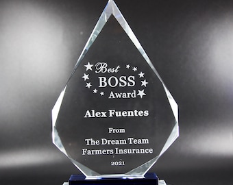 Personalized Crystal Employee Award,Retirement Appreciation,Unique Retirement Gift for Manager,Staff, Custom Retirement Award with Engraving