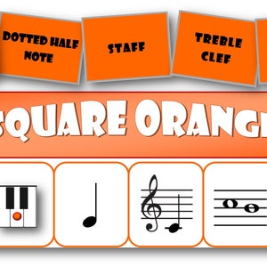 Six Square Oranges - A Music Symbols Recognition Game for Primer Piano Students (US Letter Size)