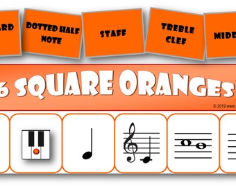 Six Square Oranges - A Music Symbols Recognition Game for Primer Piano Students (US Letter Size)