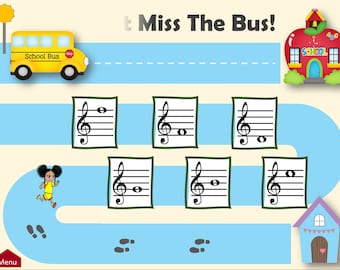 Don't Miss The Bus  - Music Note Practice with Flashcards and a PowerPoint Game (Great for Online/Zoom Music Lessons)