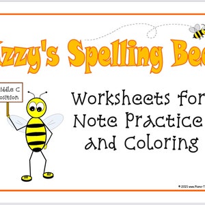Izzy&#39;s Spelling Bee 1 - Middle C Position Worksheets (for teachers to share with their students).