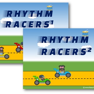 Rhythm Racers Bundle  - 2 PowerPoint Rhythm Practice Games (Great for Online/Zoom Music Lessons)