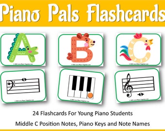 24 Flashcards For Young Piano Students and their Teachers - Middle C Position Notes, Piano Keys and Note Names