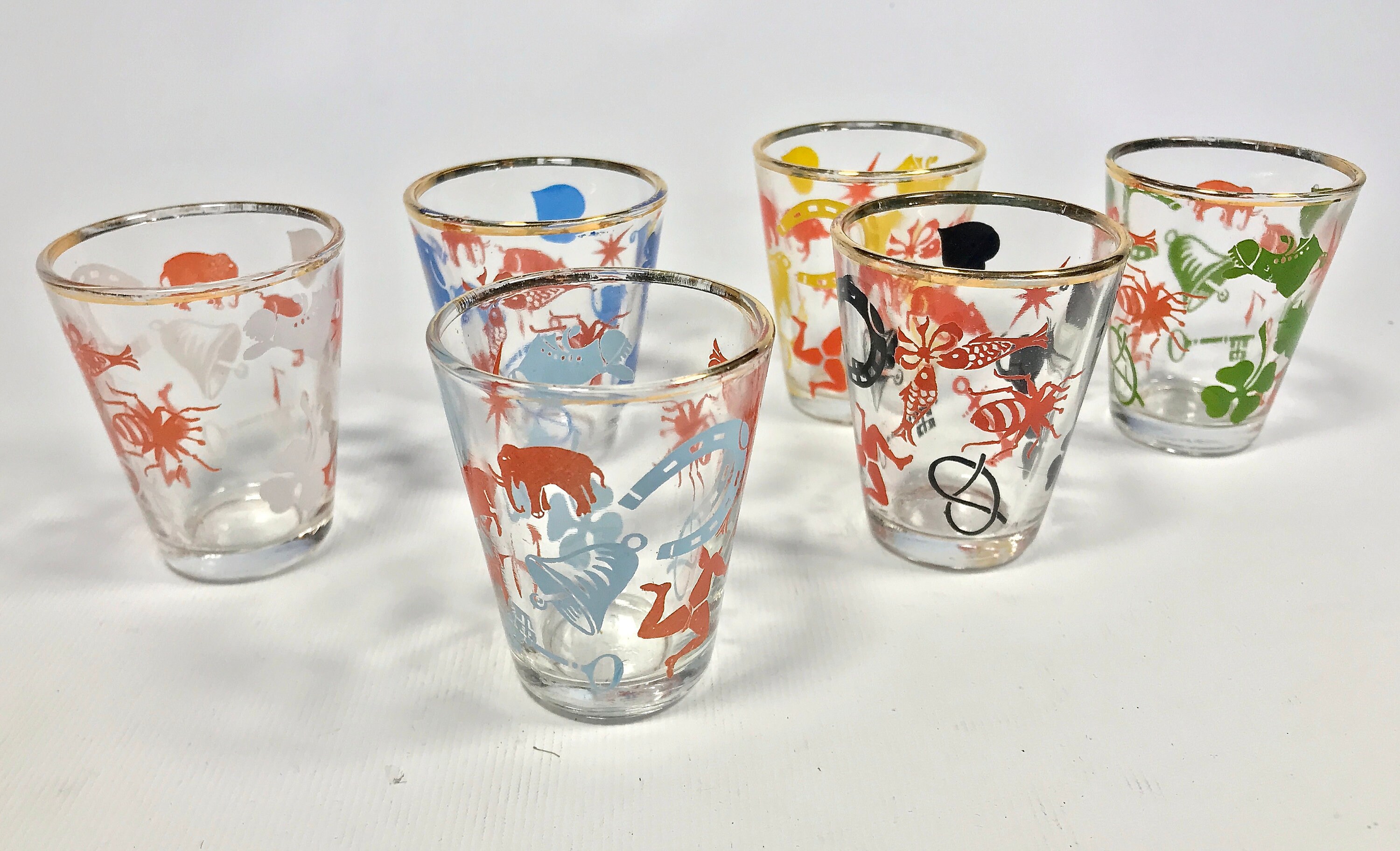 Boxed Vintage 1950s Drinking Shot Glasses Lucky Charm 22Ct. Etsy