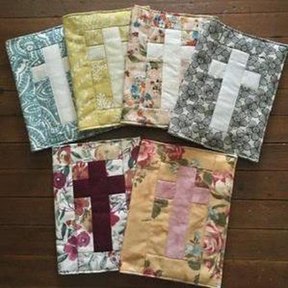 Handcrafted Quilted Fabric Bible Cover and Coordinating Bookmark / Custom Sizing Available