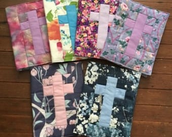 Handcrafted Quilted Fabric Bible Covers and Coordinating Bookmarks - Purples and Blues -Custom Sizing Available